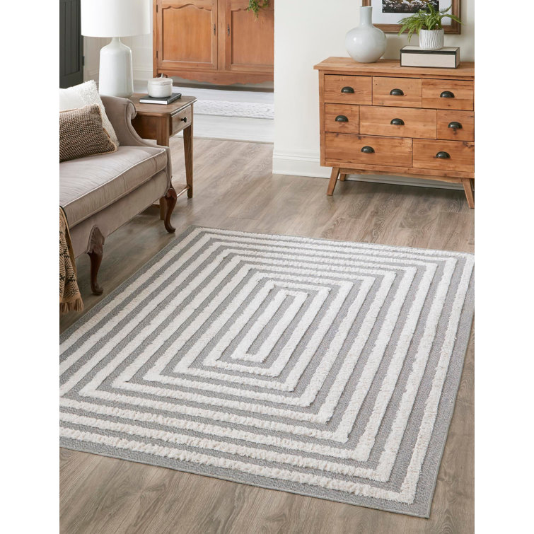 Anthracite Gray and Ivory Geometric Flat Woven Rectangular Rug 9' x 12'
