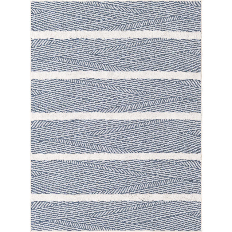 Navy Blue and Ivory Geometric Cotton 4' x 6' Rug