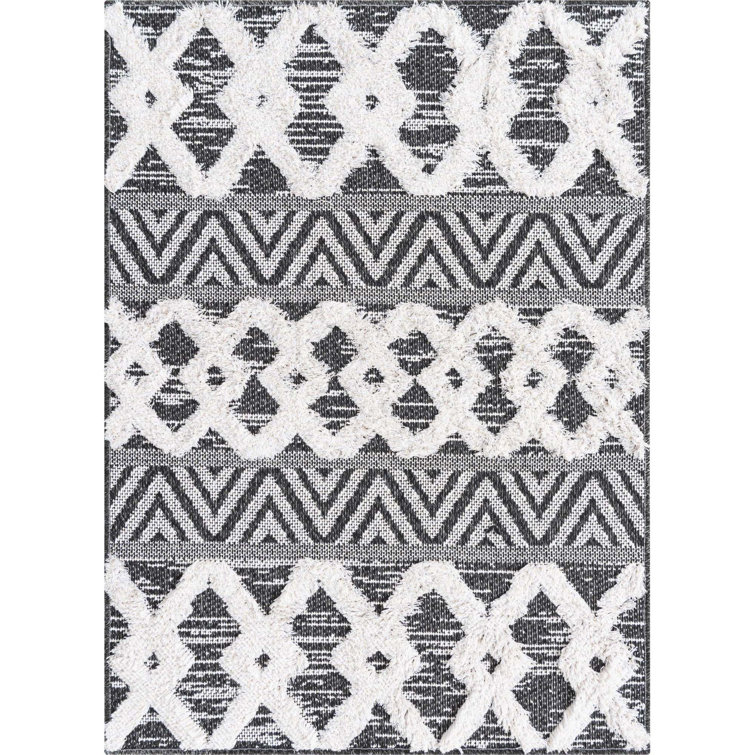 Black and Ivory Geometric Cotton Flatweave Rug