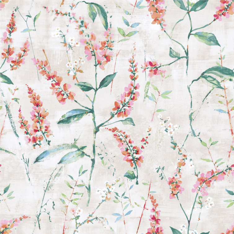 Coral Floral Sprig Self-Adhesive Removable Wallpaper Roll