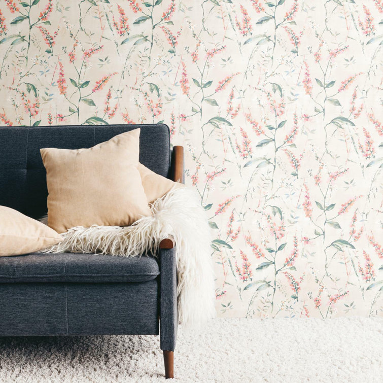 Coral Floral Sprig Self-Adhesive Removable Wallpaper Roll