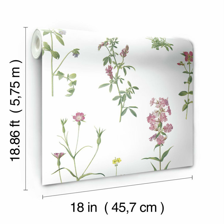 Green and Pink Floral Botanical Peel and Stick Wallpaper Roll