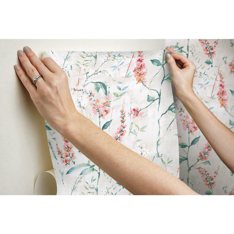 Coral Floral Sprig Self-Adhesive Removable Wallpaper Roll