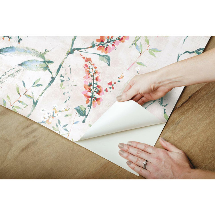 Coral Floral Sprig Self-Adhesive Removable Wallpaper Roll