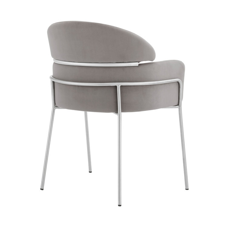 Contemporary Gray Velvet High-Back Armchair with Metal Cross Back