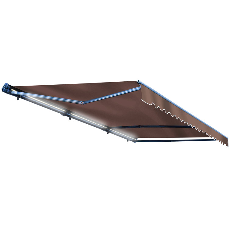 Ivory Semi-Cassette Motorized Patio Awning with LED Lights