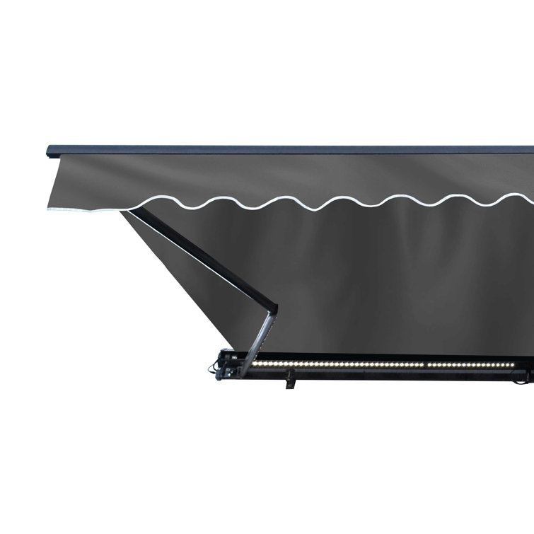 Black Motorized Semi-Cassette Patio Awning with LED Lights