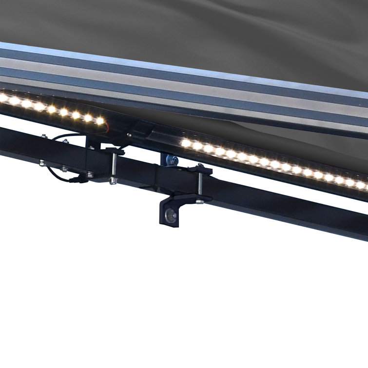 Black Motorized Semi-Cassette Patio Awning with LED Lights