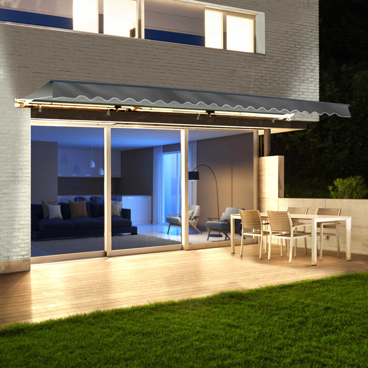 20' x 10' Charcoal Gray Aluminum Motorized Patio Awning with LED Lights