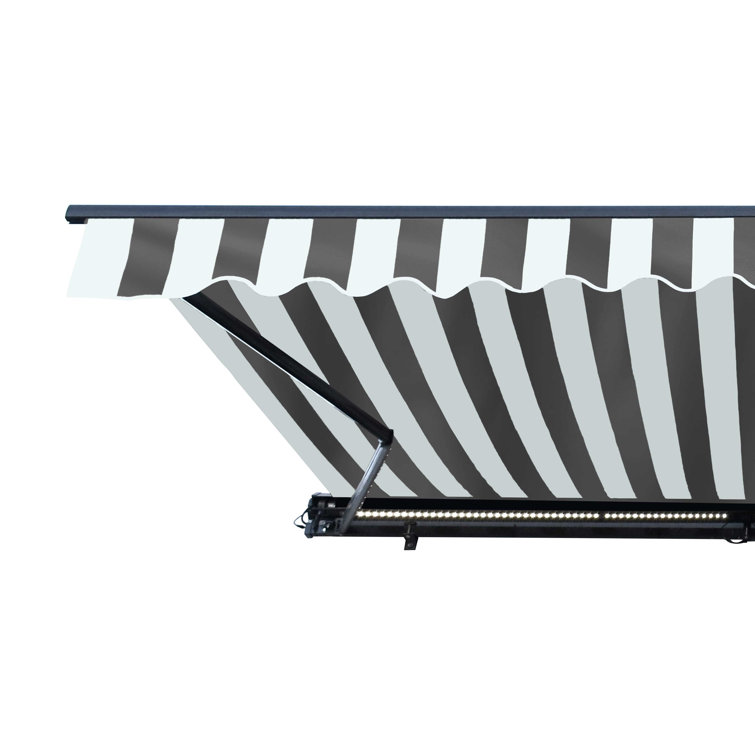 Black Motorized Semi-Cassette Patio Awning with LED Lights