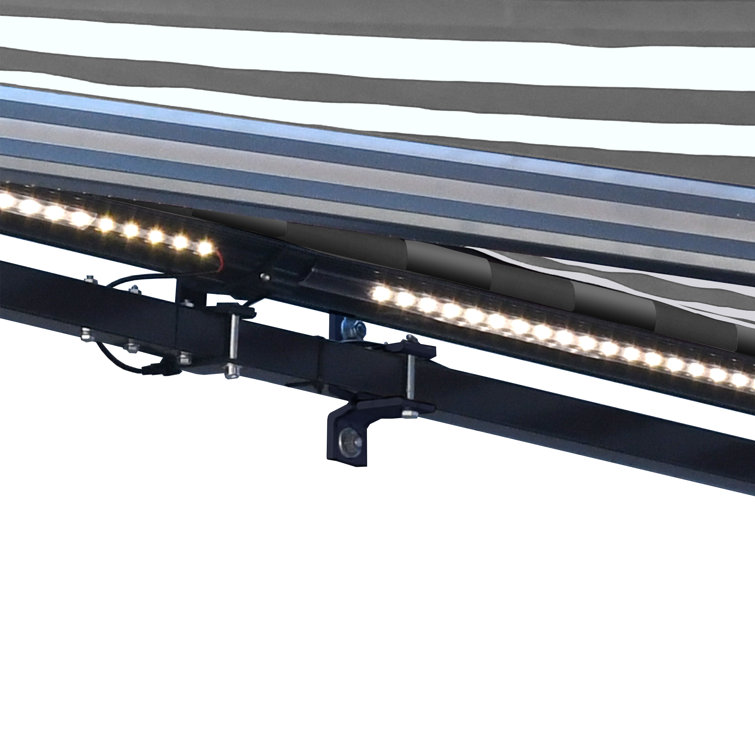 Black Motorized Semi-Cassette Patio Awning with LED Lights