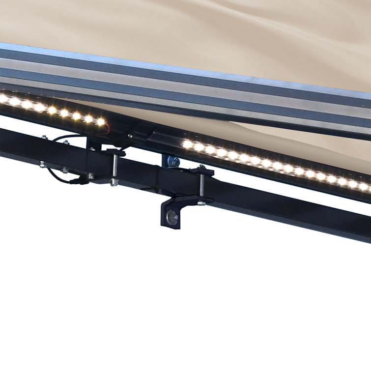 Black Motorized Semi-Cassette Patio Awning with LED Lights