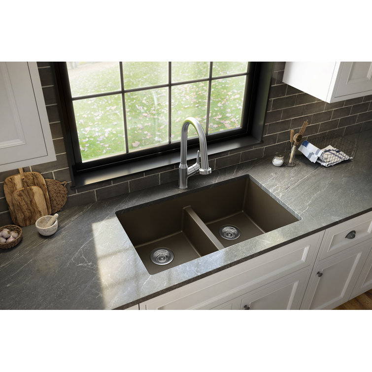 Brown Quartz 32'' Double Bowl Undermount Kitchen Sink