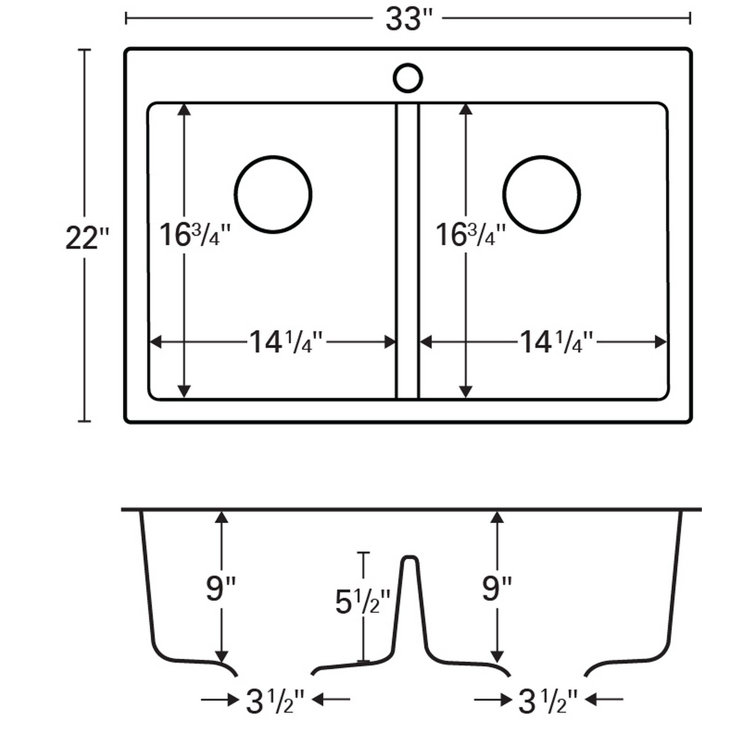 Concrete Quartz 33'' Double Bowl Farmhouse Kitchen Sink