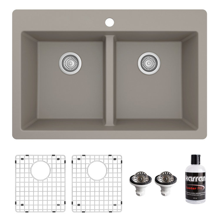 Concrete Quartz 33'' Double Bowl Farmhouse Kitchen Sink