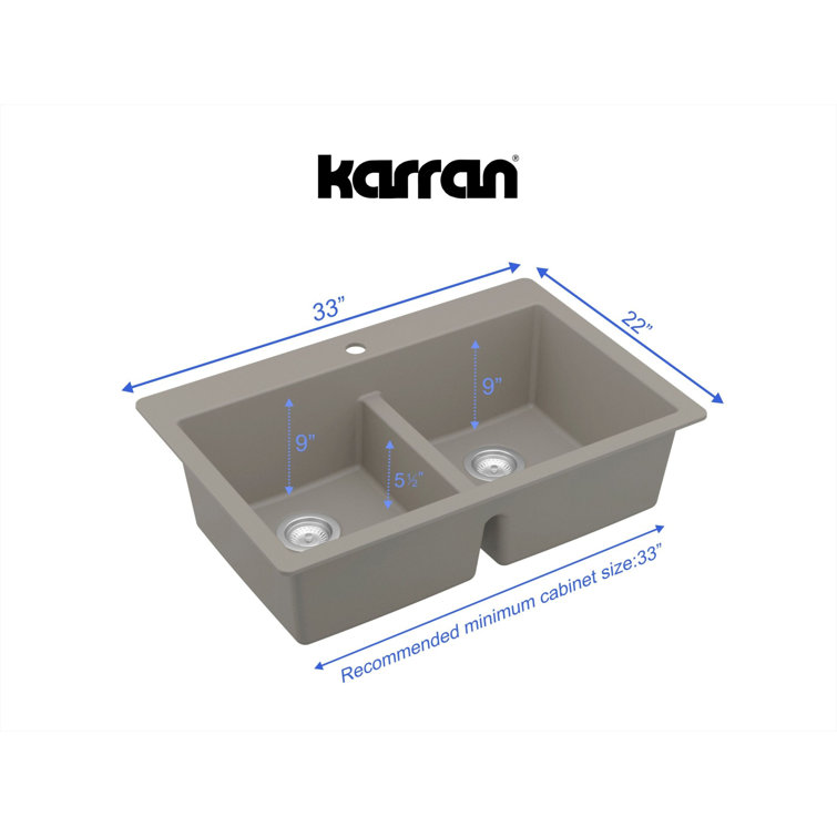 Concrete Quartz 33'' Double Bowl Farmhouse Kitchen Sink