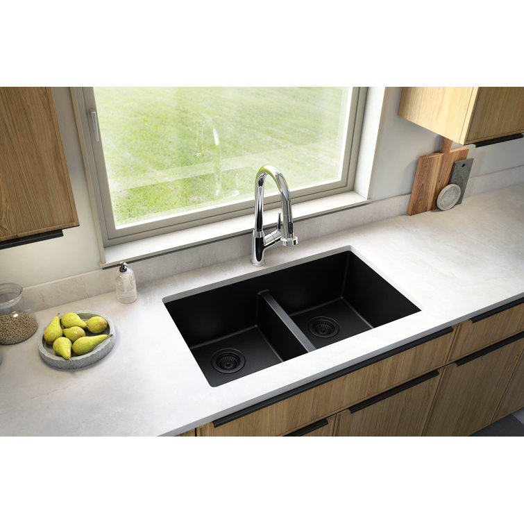 Black Quartz 32'' Double Bowl Undermount Kitchen Sink