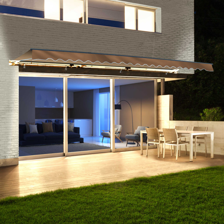 20' x 10' Sand Motorized Patio Awning with LED Lights