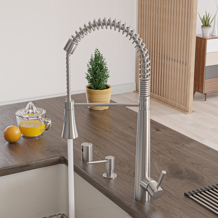 Stainless Steel Commercial Spring Kitchen Faucet with Pull-out Spray