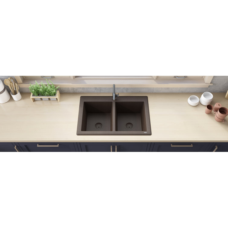 Espresso Brown Granite Composite Double Bowl Drop-in Sink