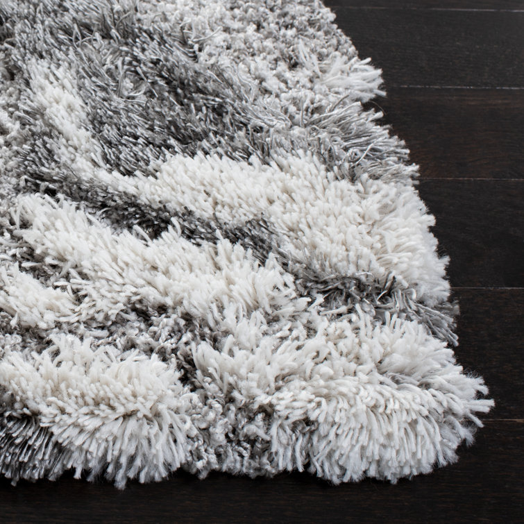 Grey and Ivory Abstract Shag Synthetic Area Rug 11' x 15'