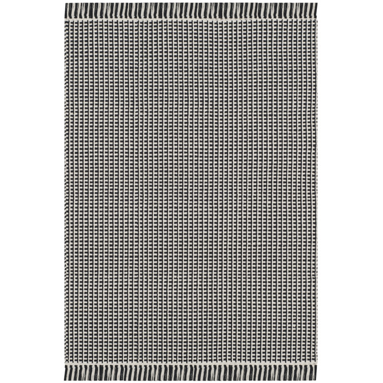 Ivory and Black Handwoven Cotton Flat Weave Rug, 3' x 5'