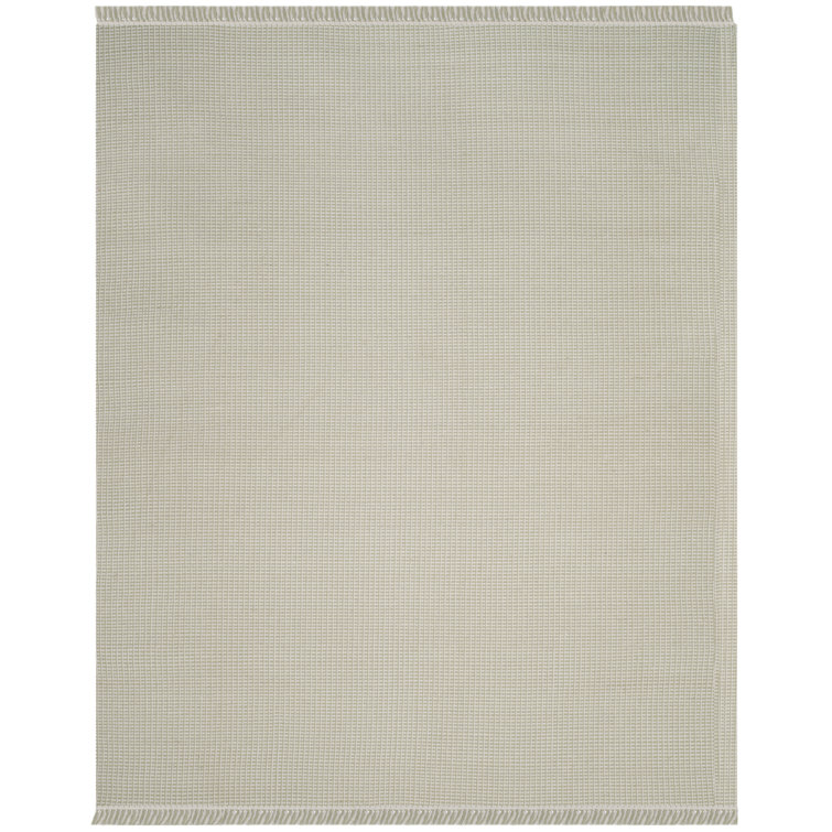 Ivory and Green Handwoven Cotton Flatweave 6' x 9' Rug