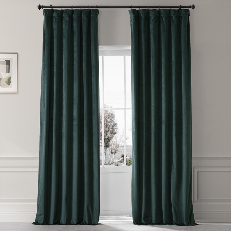 Spirit Green Velvet Blackout Curtain Panel with Rod Pocket