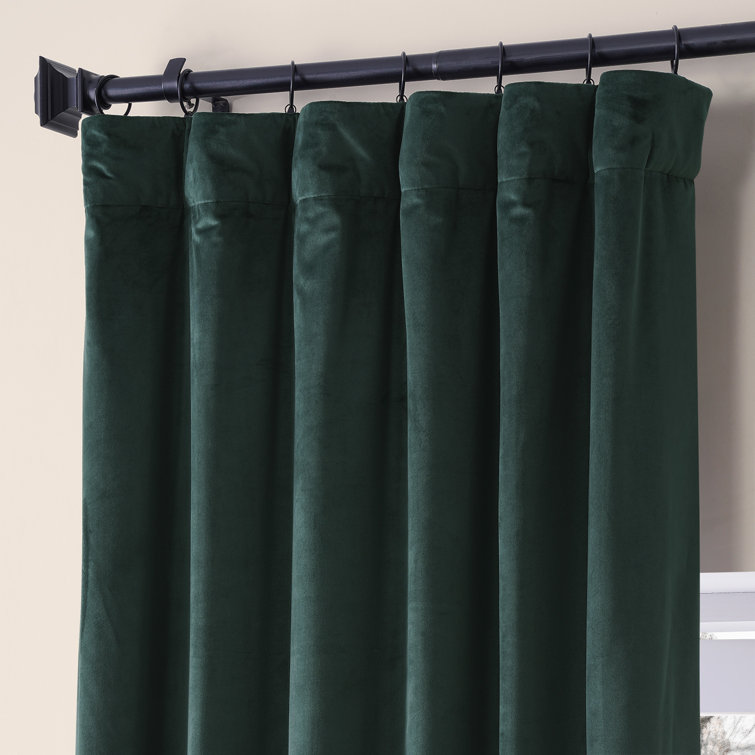 Spirit Green Velvet Blackout Curtain Panel with Rod Pocket