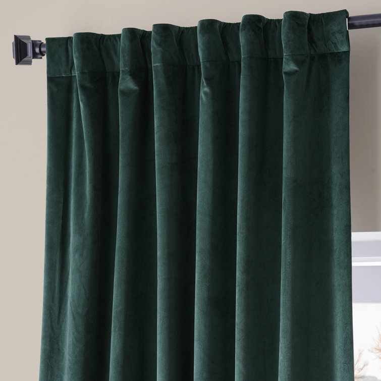 Spirit Green Velvet Blackout Curtain Panel with Rod Pocket