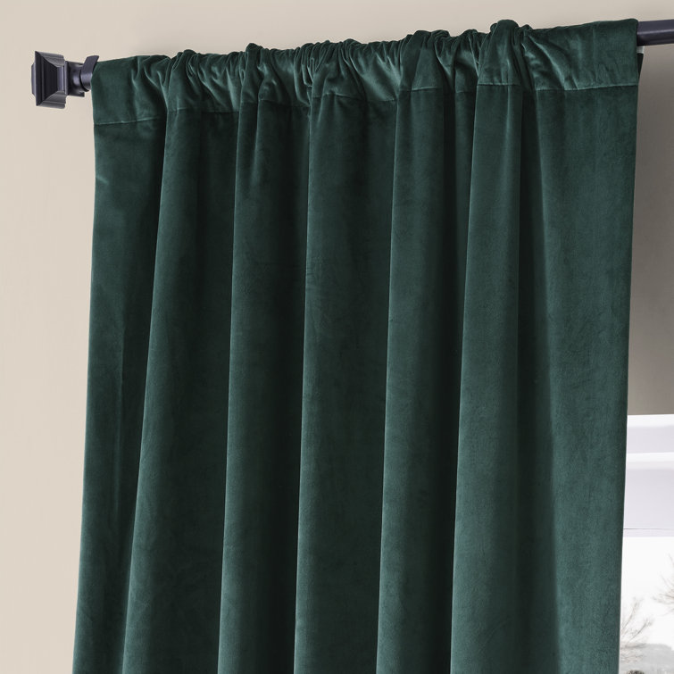 Spirit Green Velvet Blackout Curtain Panel with Rod Pocket