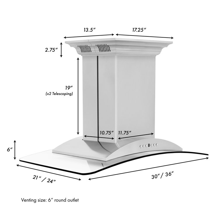 36" Stainless Steel Island Range Hood with Built-in Speakers
