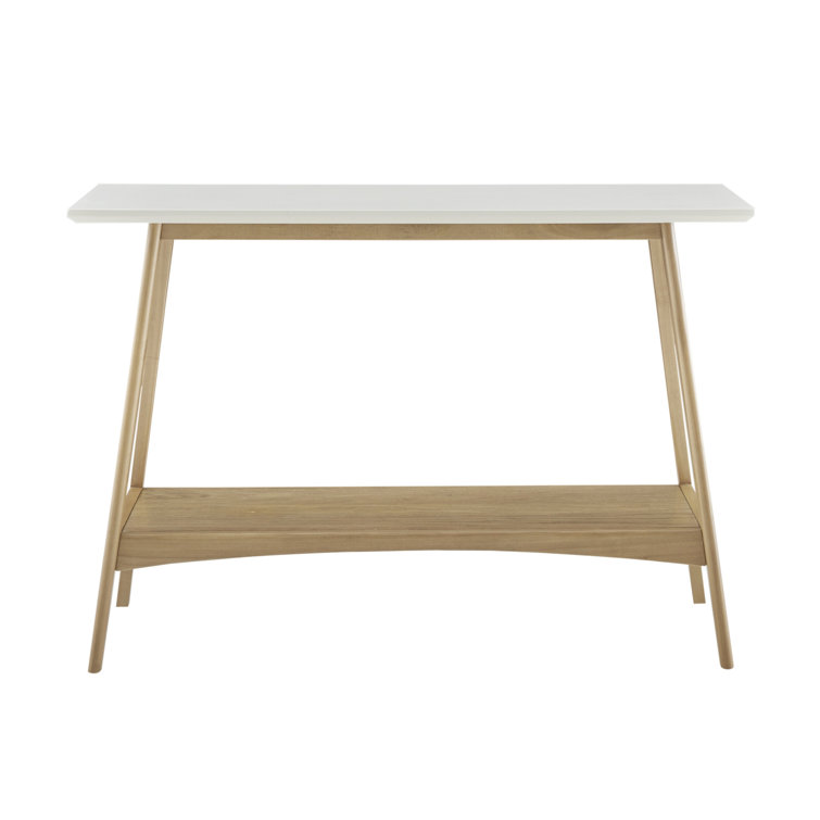 Mid-Century Two-Tone Off-White and Wood Console Table with Shelf