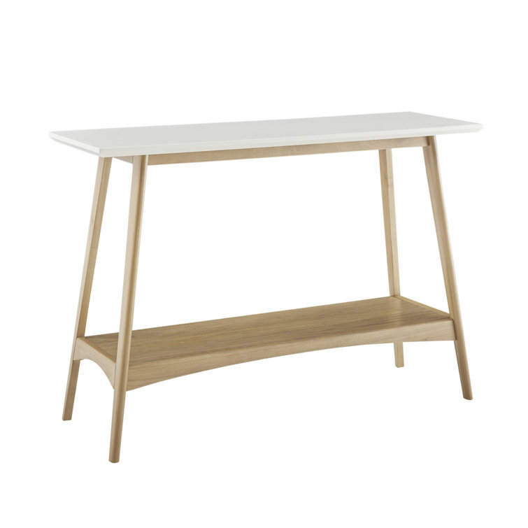 Mid-Century Two-Tone Off-White and Wood Console Table with Shelf