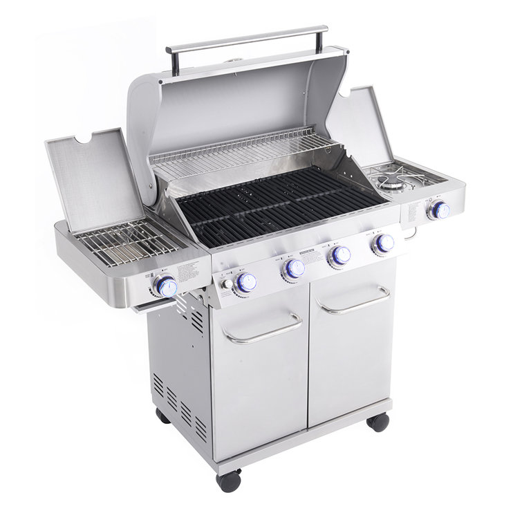 Stainless Steel 4-Burner Propane Gas Grill with Infrared Side Burner