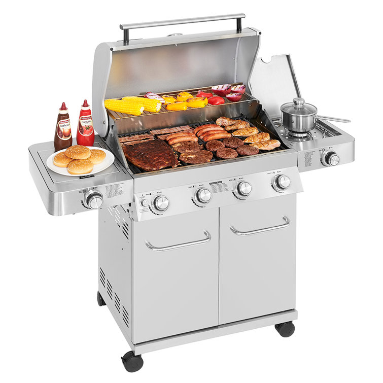 Stainless Steel 4-Burner Propane Gas Grill with Infrared Side Burner