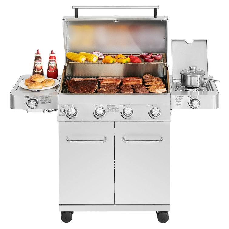 Stainless Steel 4-Burner Propane Gas Grill with Infrared Side Burner