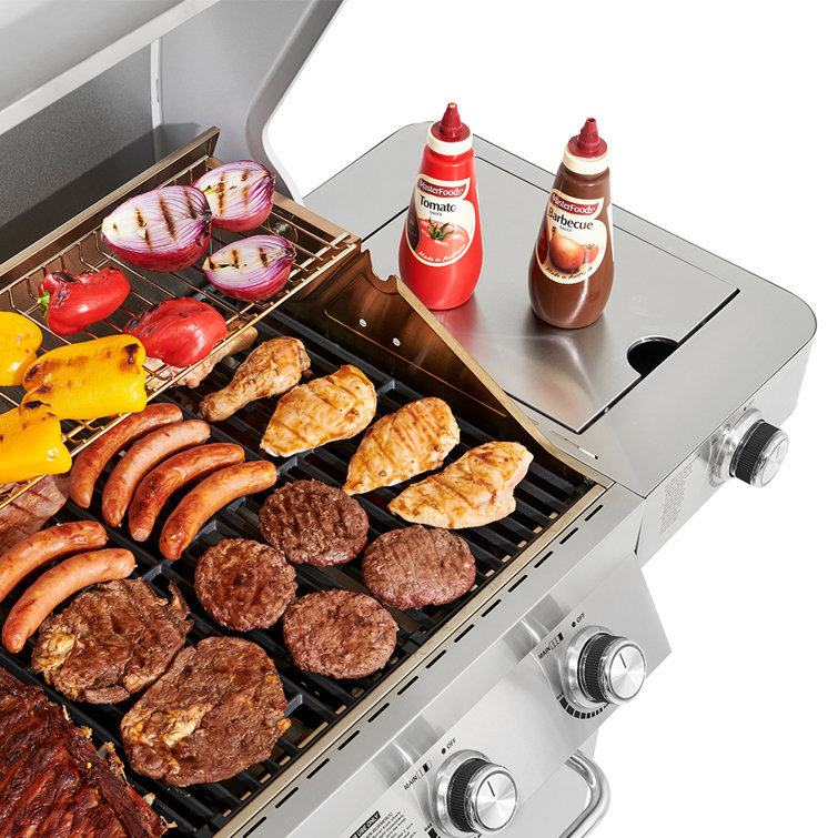 Stainless Steel 4-Burner Propane Gas Grill with Infrared Side Burner