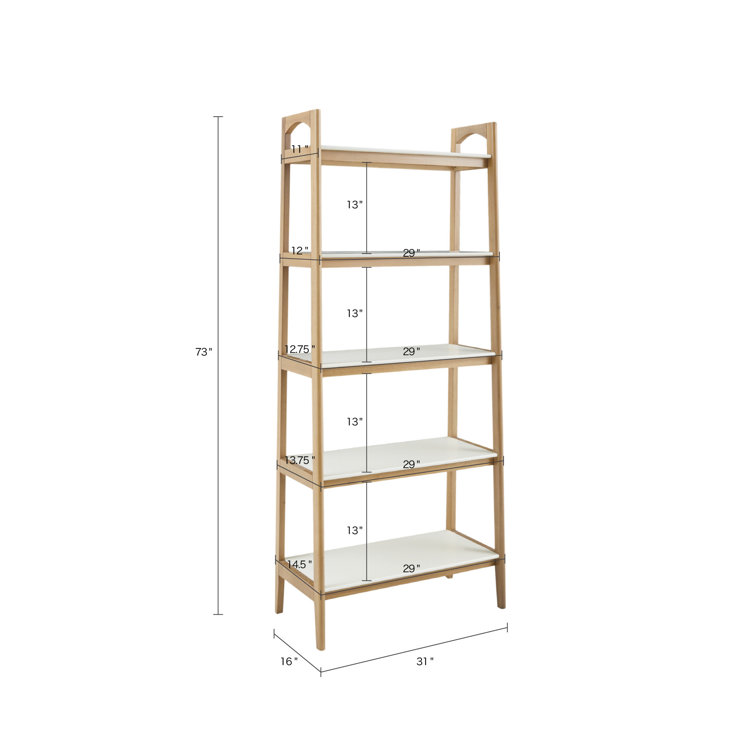 Parker Mid-Century Solid Wood and MDF Ladder Bookcase in Off-White/Natural