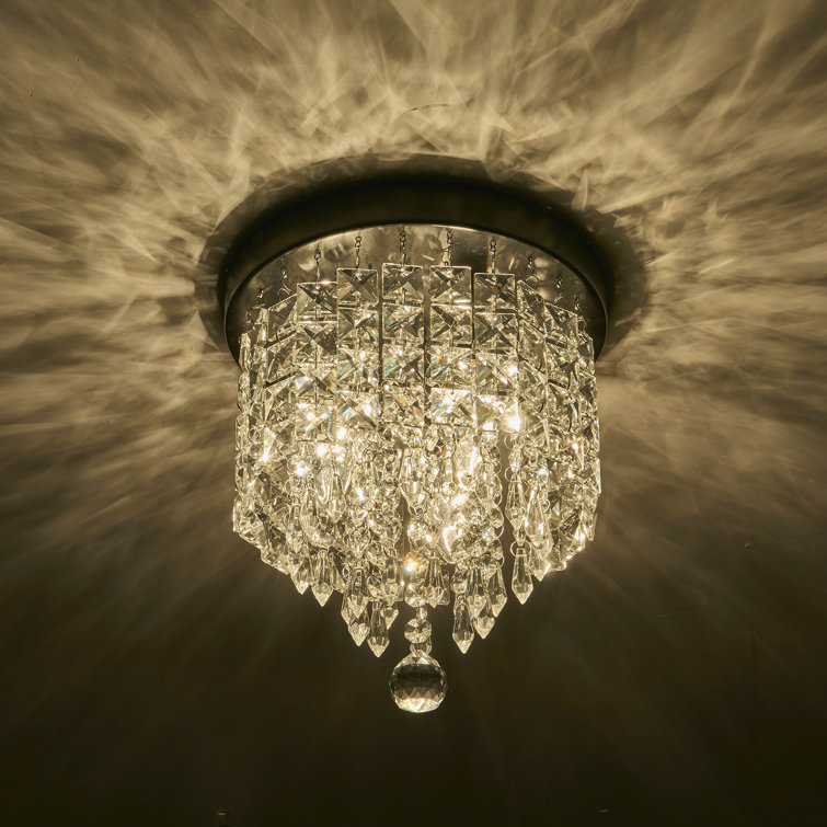 Bronze Mini Crystal Tiered Chandelier with Glass Shade