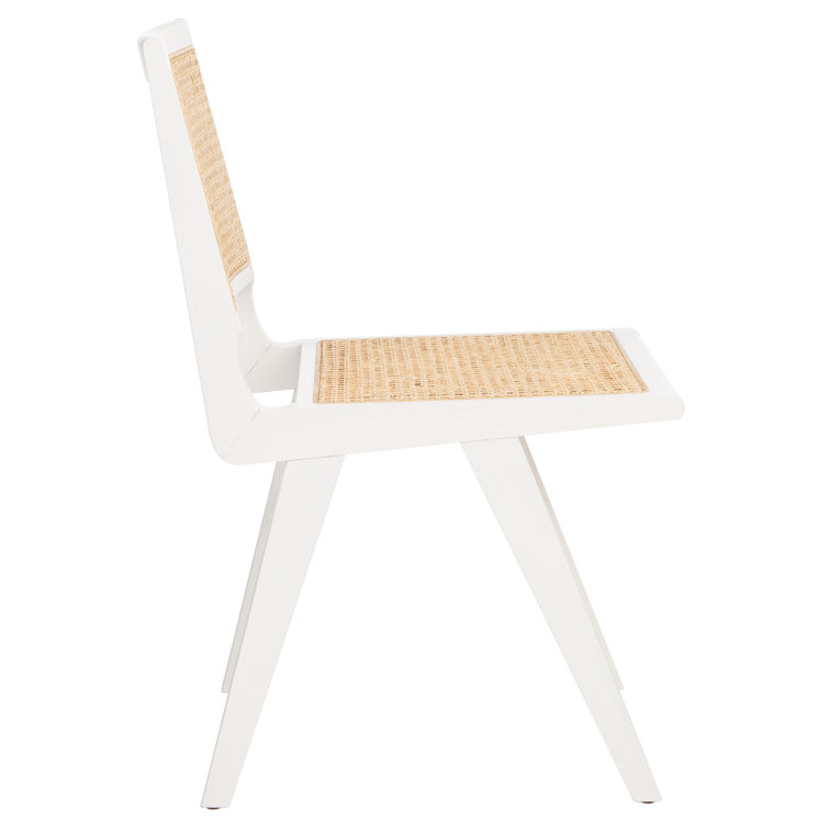 Elegant Coastal White Wood & Natural Cane Side Chair