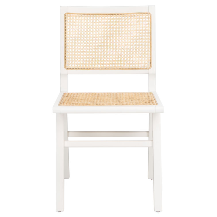 Elegant Coastal White Wood & Natural Cane Side Chair