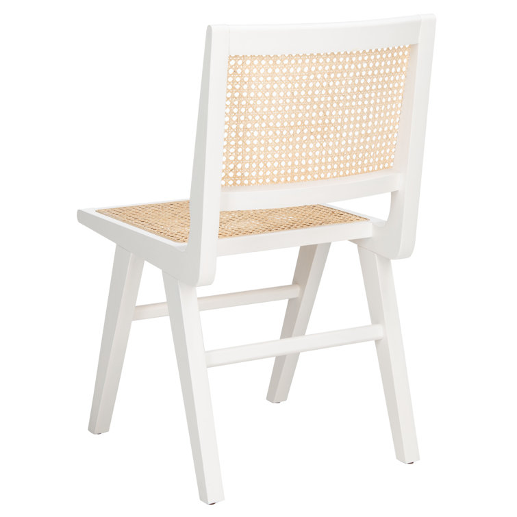 Elegant Coastal White Wood & Natural Cane Side Chair