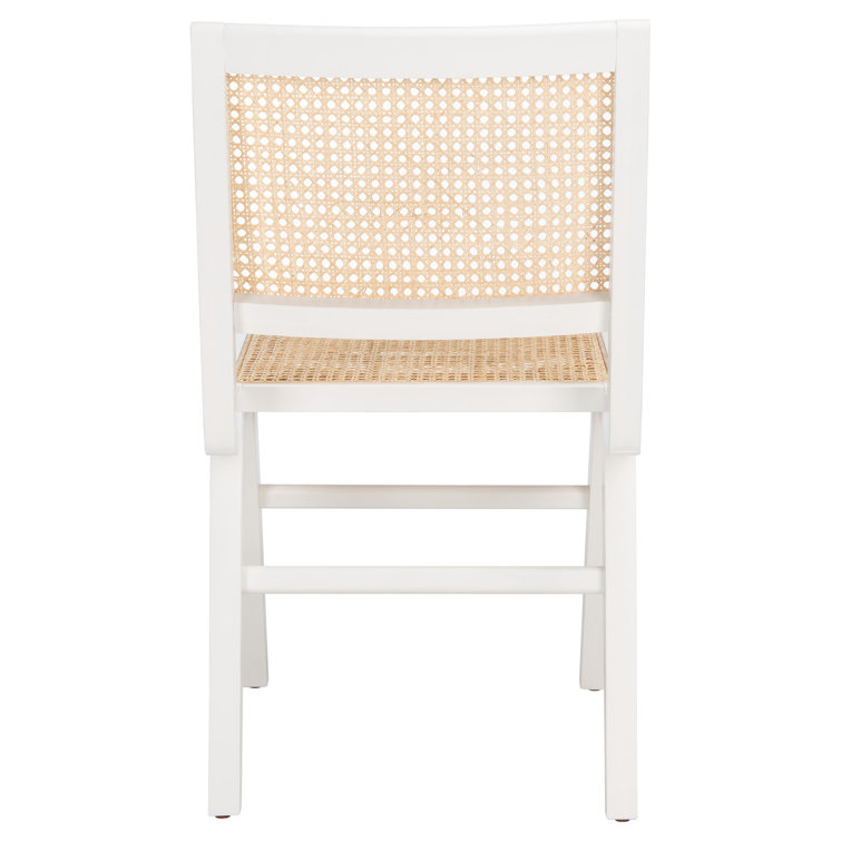 Elegant Coastal White Wood & Natural Cane Side Chair