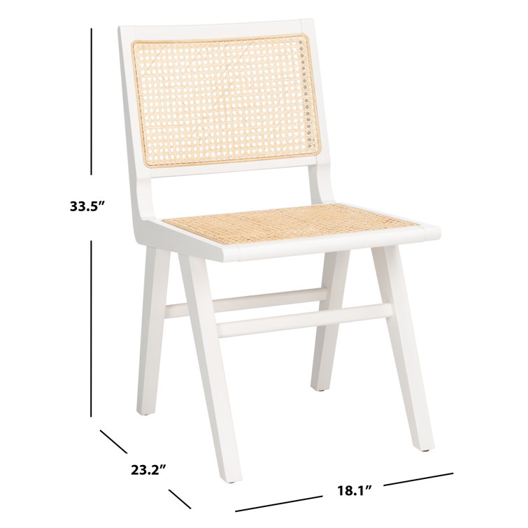 Elegant Coastal White Wood & Natural Cane Side Chair