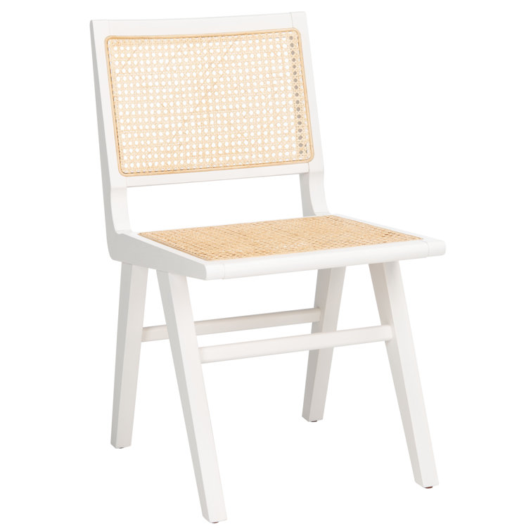 Elegant Coastal White Wood & Natural Cane Side Chair