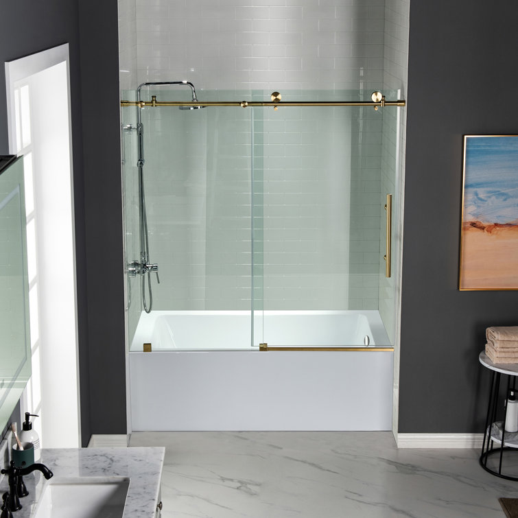 Gold Frameless Sliding Bathtub Door with Clear Tempered Glass