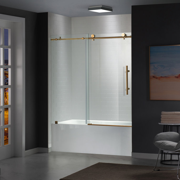 Gold Frameless Sliding Bathtub Door with Clear Tempered Glass