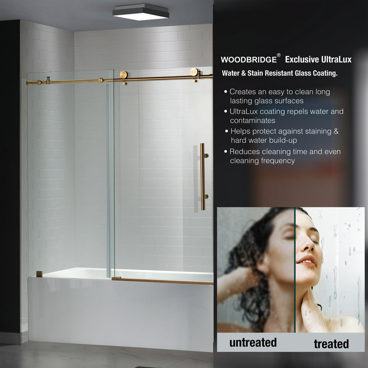 Gold Frameless Sliding Bathtub Door with Clear Tempered Glass