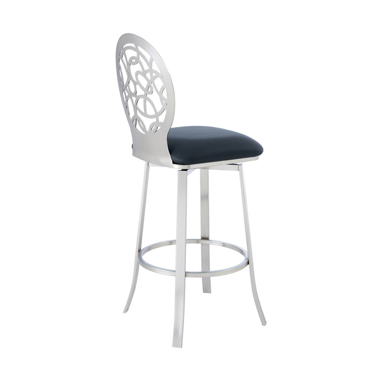 Contemporary Lotus 30" Swivel Barstool in Brushed Stainless Steel and Gray